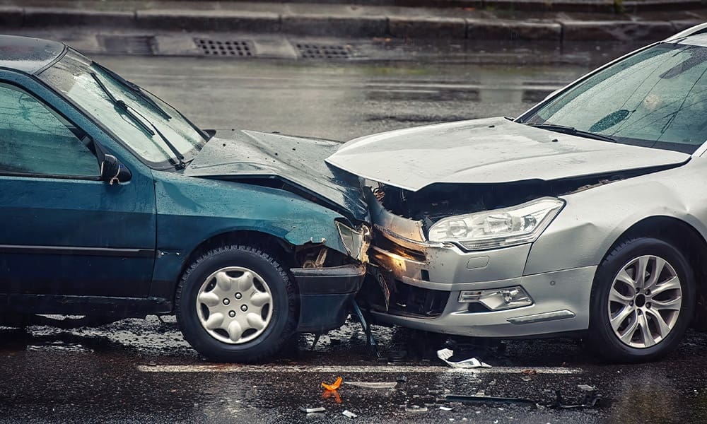 What to Do After a Car Accident- a Step-by-Step Guide - Car Accident on Wet Road During Rain, Head on Collision Side View